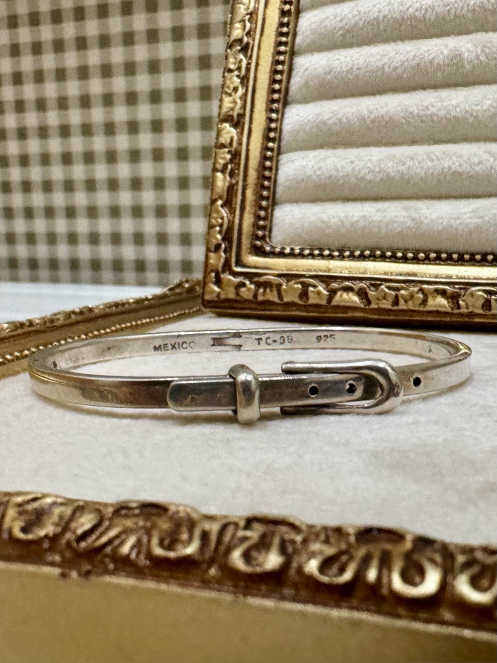 Taxco Mexico 925 Sterling Silver Belt Buckle Hinged Bangle Bracelet TC-09